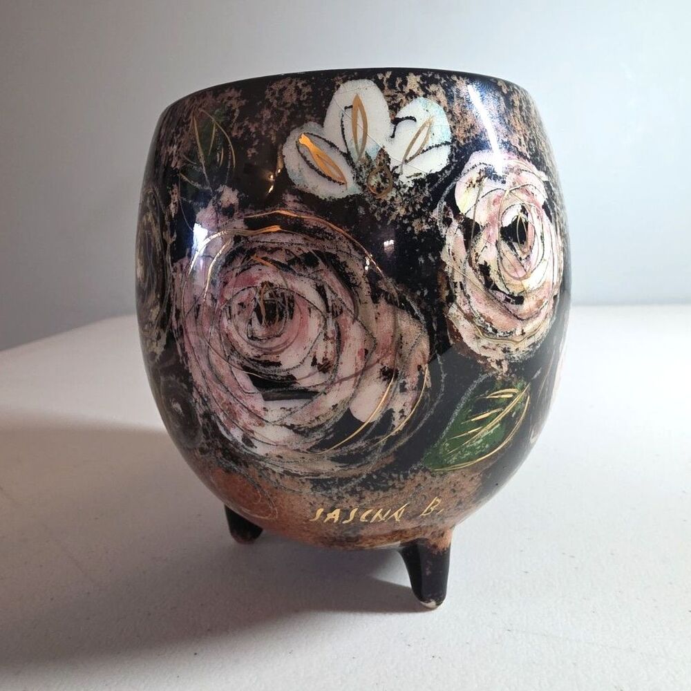 Vtg Sascha Brastoff Signed MCM Footed Planter Rose Gold 049A - See Pics & Disc
